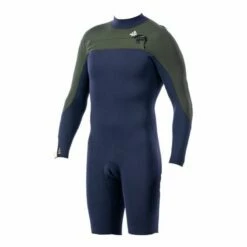 Shorty Surf Homme Manche Longue Kaki Saint Jacques Wetsuits Clovis FrontZip 2mm